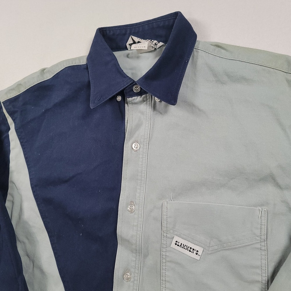 Slammers Men Vintage Colorblock Denim Shirt‎ Medium Made USA Houston *Flaws*